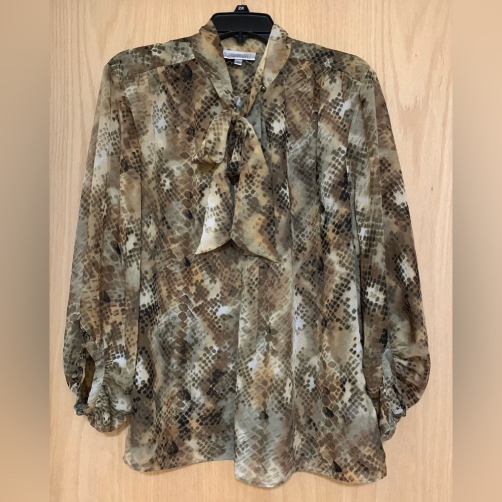 Snake Print Tie Neck Blouse